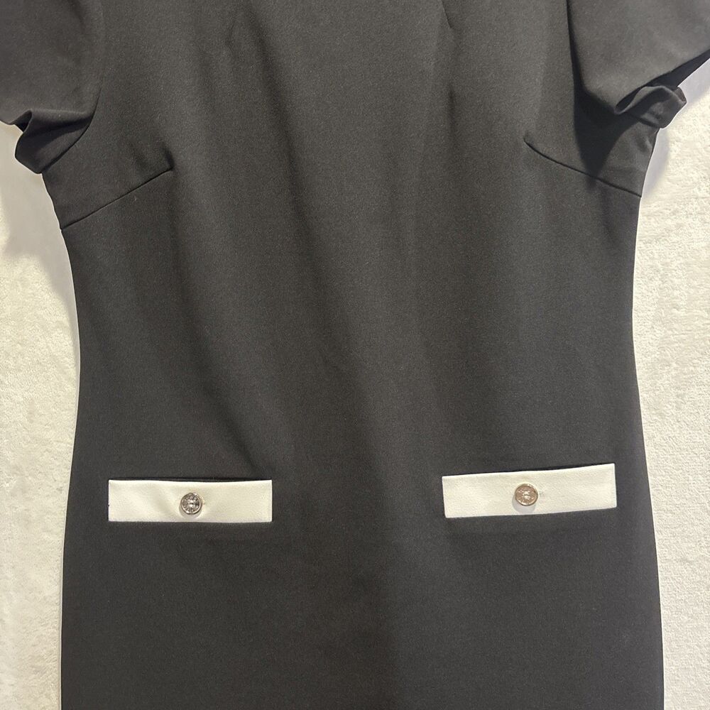 TOMMY HILFIGER Short Sleeve Stretch Crewneck Black Sheath Dress Womens 14 Career - Picture 4 of 13